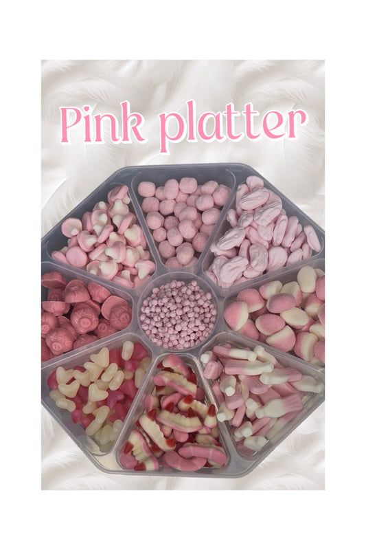 Pretty in pink sweet platter - 9 selection of pink pick n mix sweets in a reusable platter