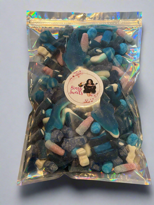 1kg blue pick N mix sweets in a resealable pouch