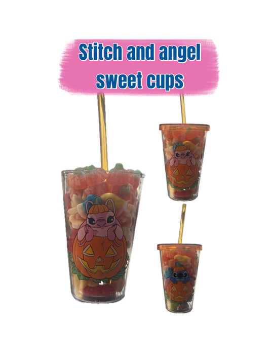 Stitch and angel Halloween sweet cup - reusable cup with straw and sweets.