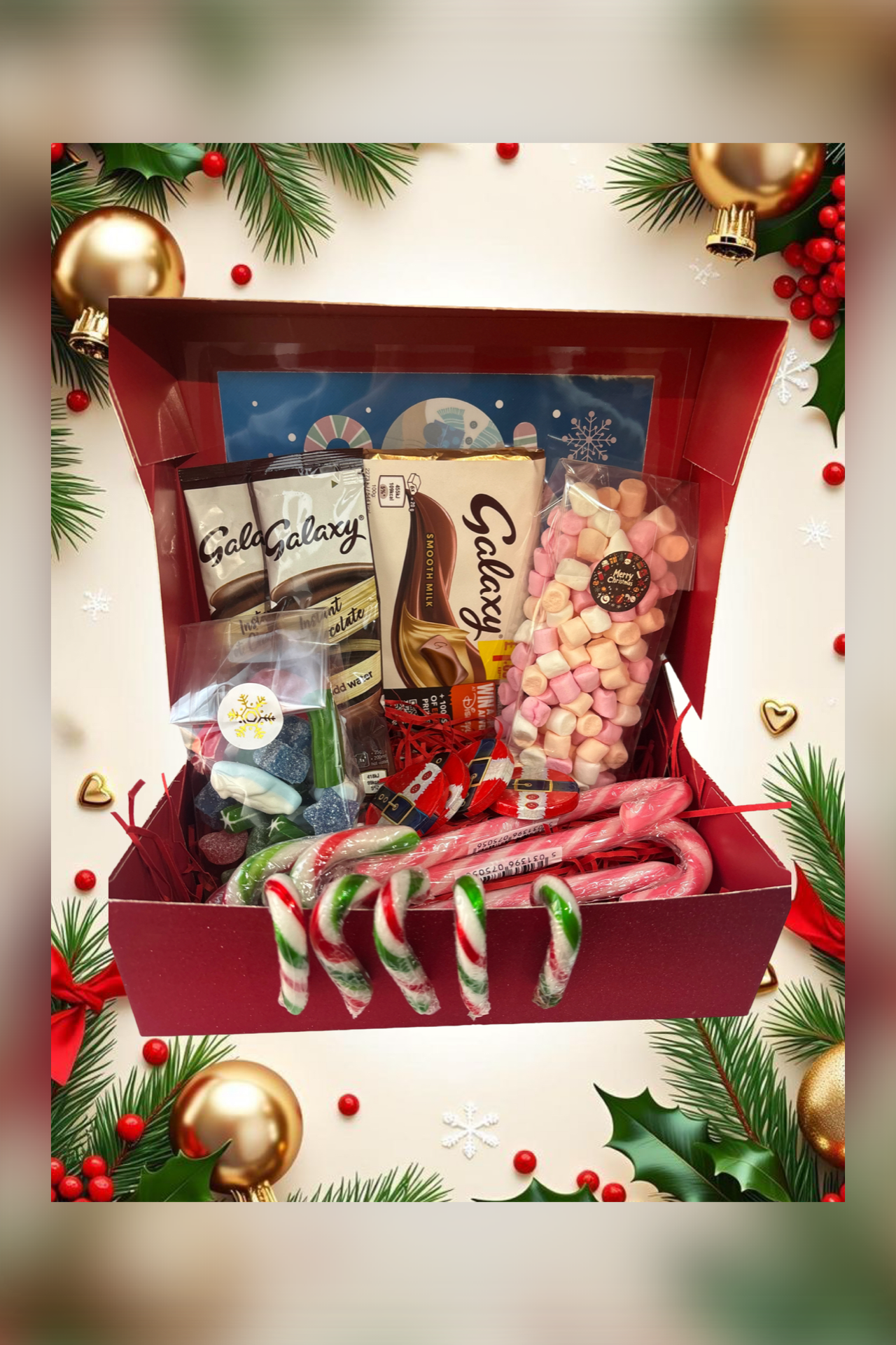 Christmas hamper filled with festive sweet treats