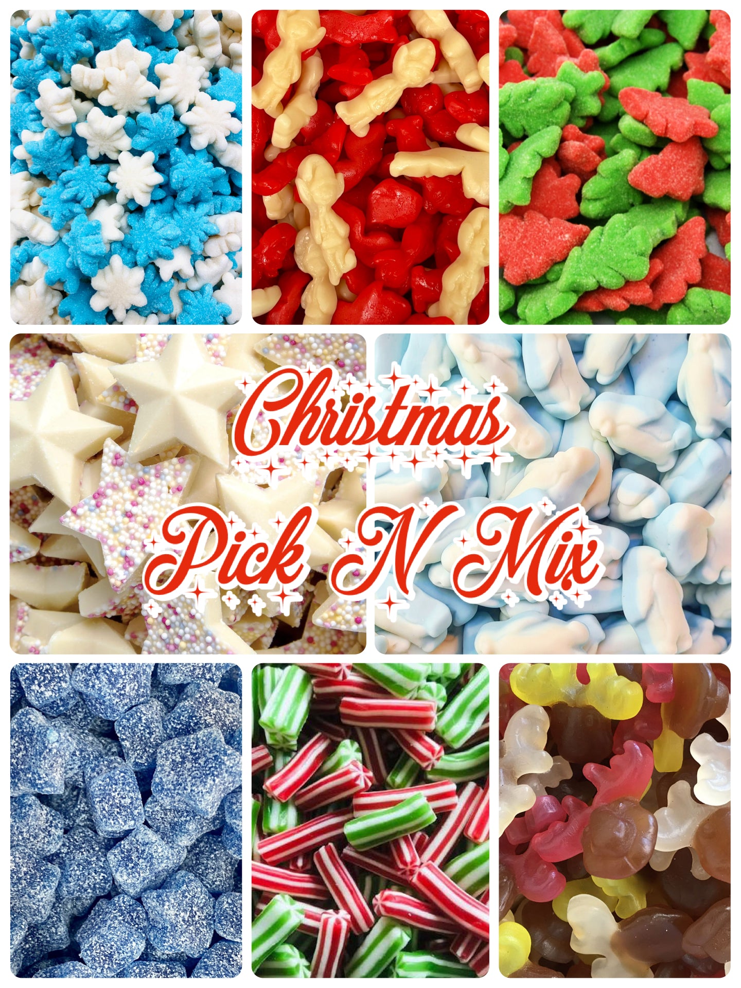 Create your own Christmas Pick N Mix ( A MINIMUM OF 5 MUST BE ADDED TO CART) each option will be 100g of sweets. All sweets will be in the same pouch and mixed in a resealable bag.