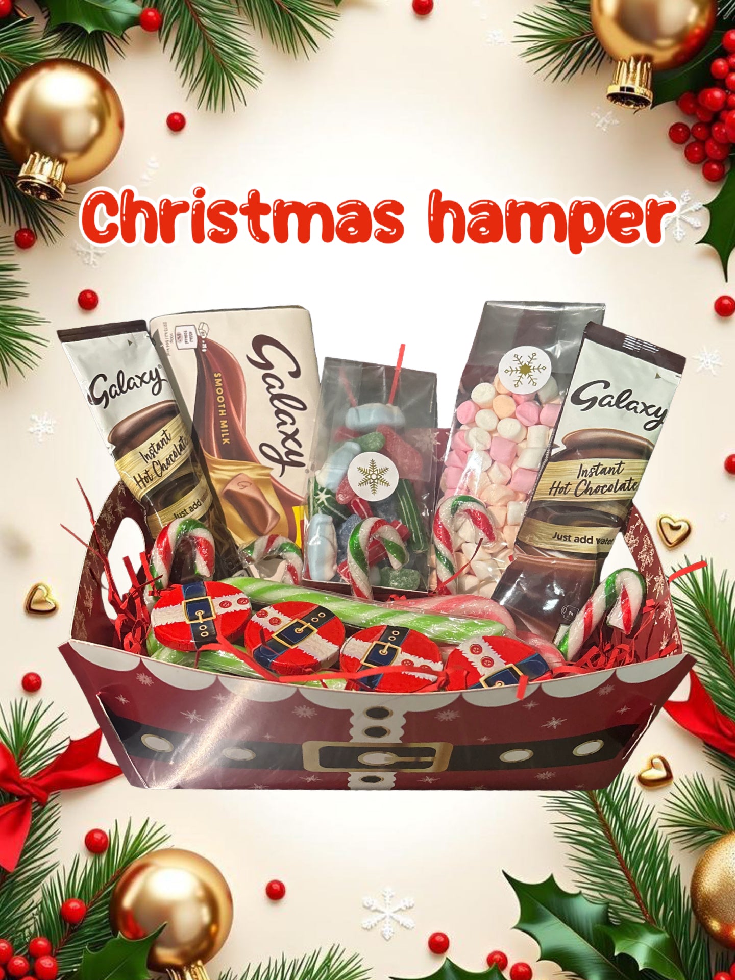 Christmas hamper filled with festive sweet treats